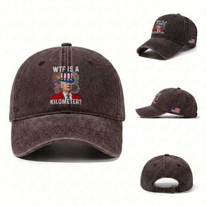 WTF is A Kilometer Washed Cotton Baseball Cap Funny 4th of July TS14 Washed Cap Universal Fit Dark Brown Print Your Wear