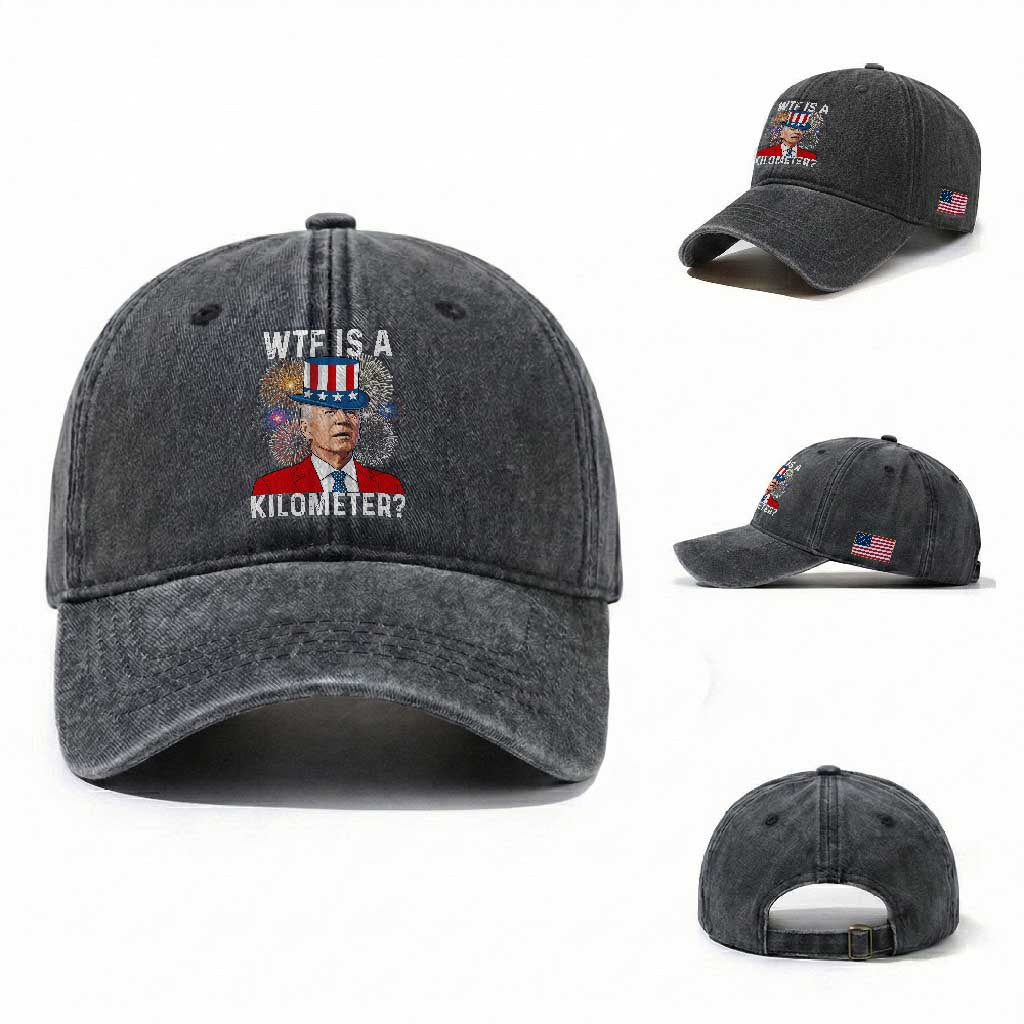 WTF is A Kilometer Washed Cotton Baseball Cap Funny 4th of July TS14 Washed Cap Universal Fit Dark Gray Print Your Wear
