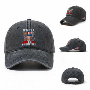 WTF is A Kilometer Washed Cotton Baseball Cap Funny 4th of July TS14 Washed Cap Universal Fit Dark Gray Print Your Wear