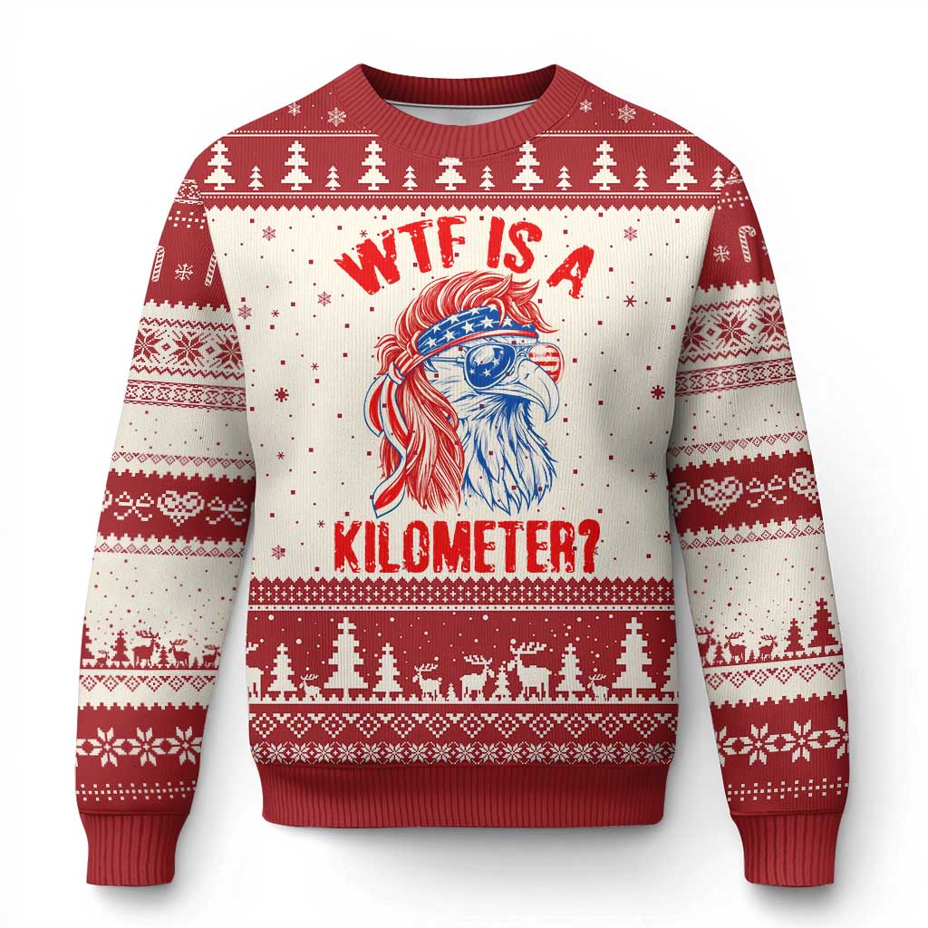 WTF is A Kilometer Ugly Christmas Sweater Patriotic Eagle 4th of July USA American Flag TS14 Beige Red Print Your Wear