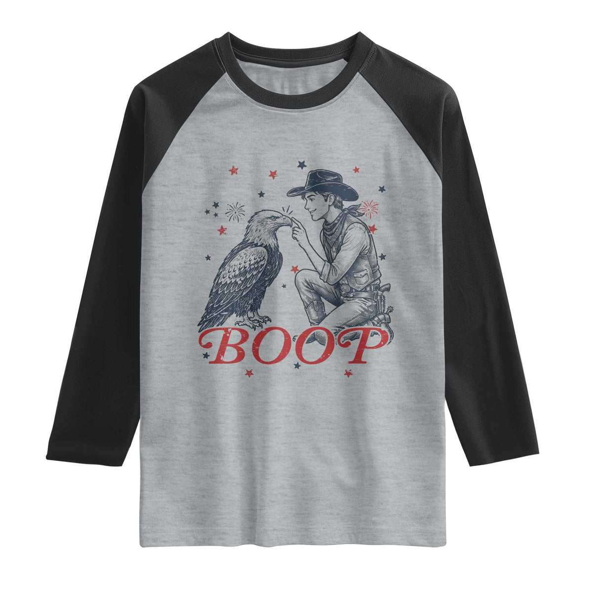 Boop Eagle Raglan Shirt Western Cowboy Patriotic 4th of July TS14 Heather Gray Black Print Your Wear