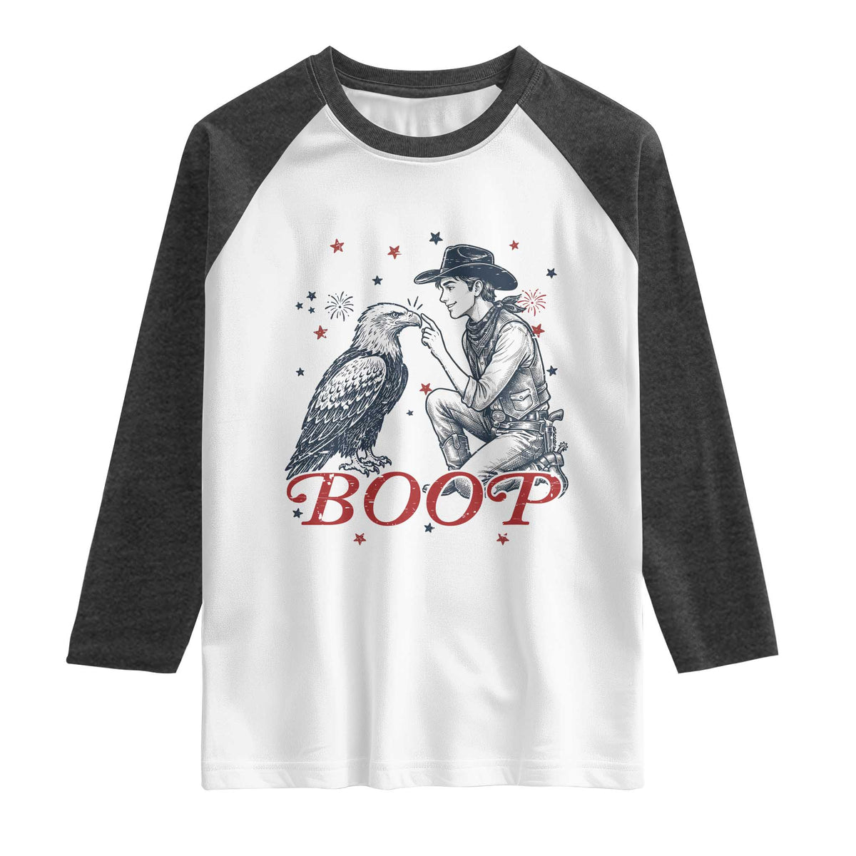 Boop Eagle Raglan Shirt Western Cowboy Patriotic 4th of July TS14 White Heather Charcoal Print Your Wear