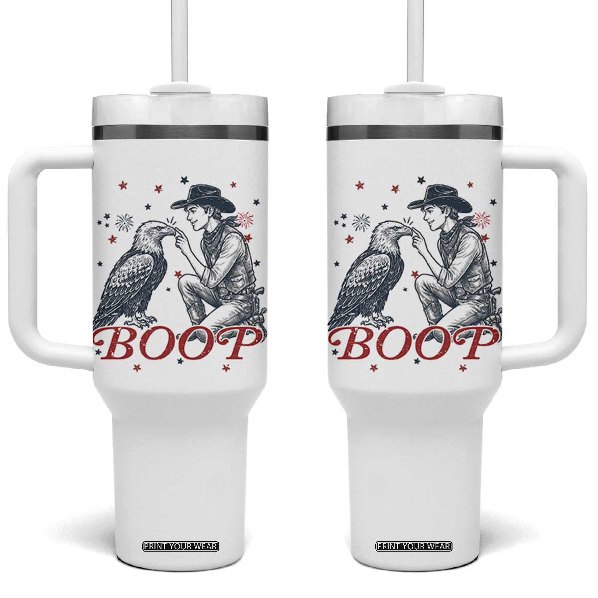Boop Eagle Tumbler With Handle Western Cowboy Patriotic 4th of July TS14 One Size: 40 oz White Print Your Wear