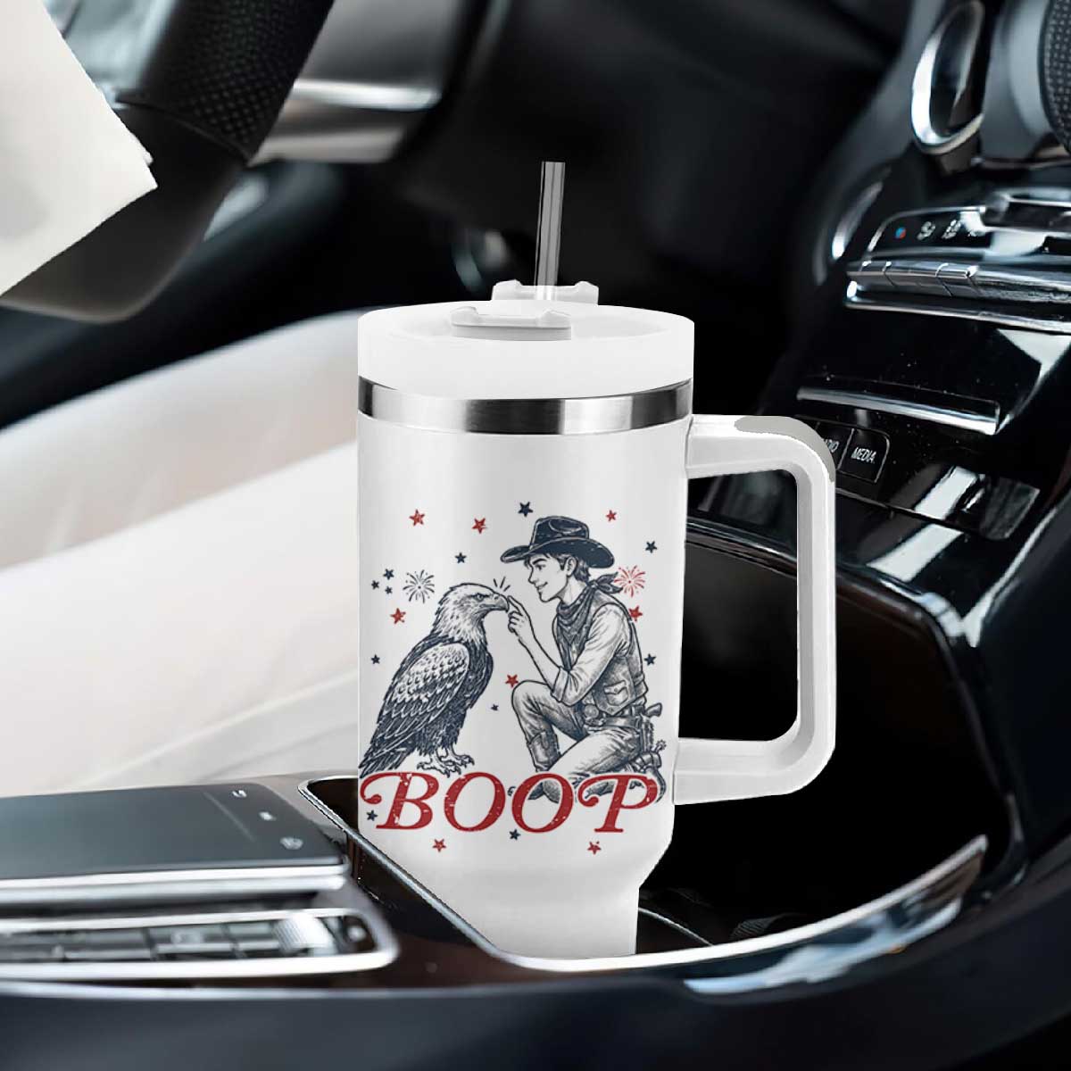Boop Eagle Tumbler With Handle Western Cowboy Patriotic 4th of July TS14 Print Your Wear