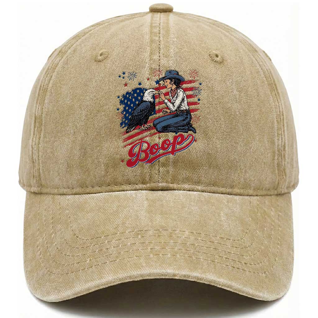 Boop Eagle Washed Cotton Baseball Cap Western Cowgirl Patriotic USA American 4th of July TS14 Print Your Wear