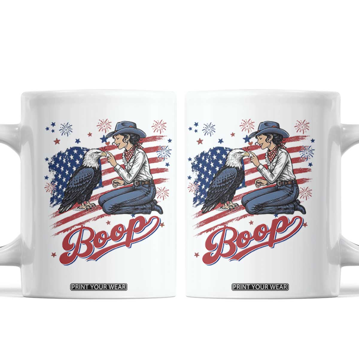 Boop Eagle Coffee Mug Western Cowgirl Patriotic USA American 4th of July TS14 White Print Your Wear