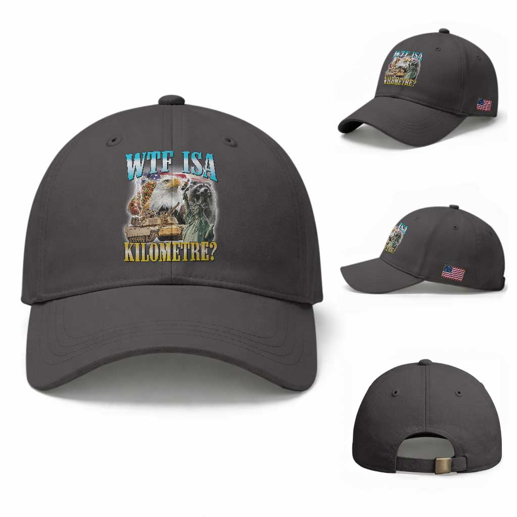 WTF is A Kilometer Baseball Cap Funny USA Patriotic Bootleg Meme TS14 Baseball Cap Universal Fit Dark Gray Print Your Wear