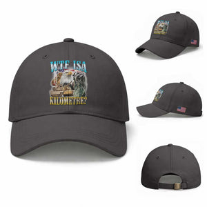 WTF is A Kilometer Baseball Cap Funny USA Patriotic Bootleg Meme TS14 Baseball Cap Universal Fit Dark Gray Print Your Wear