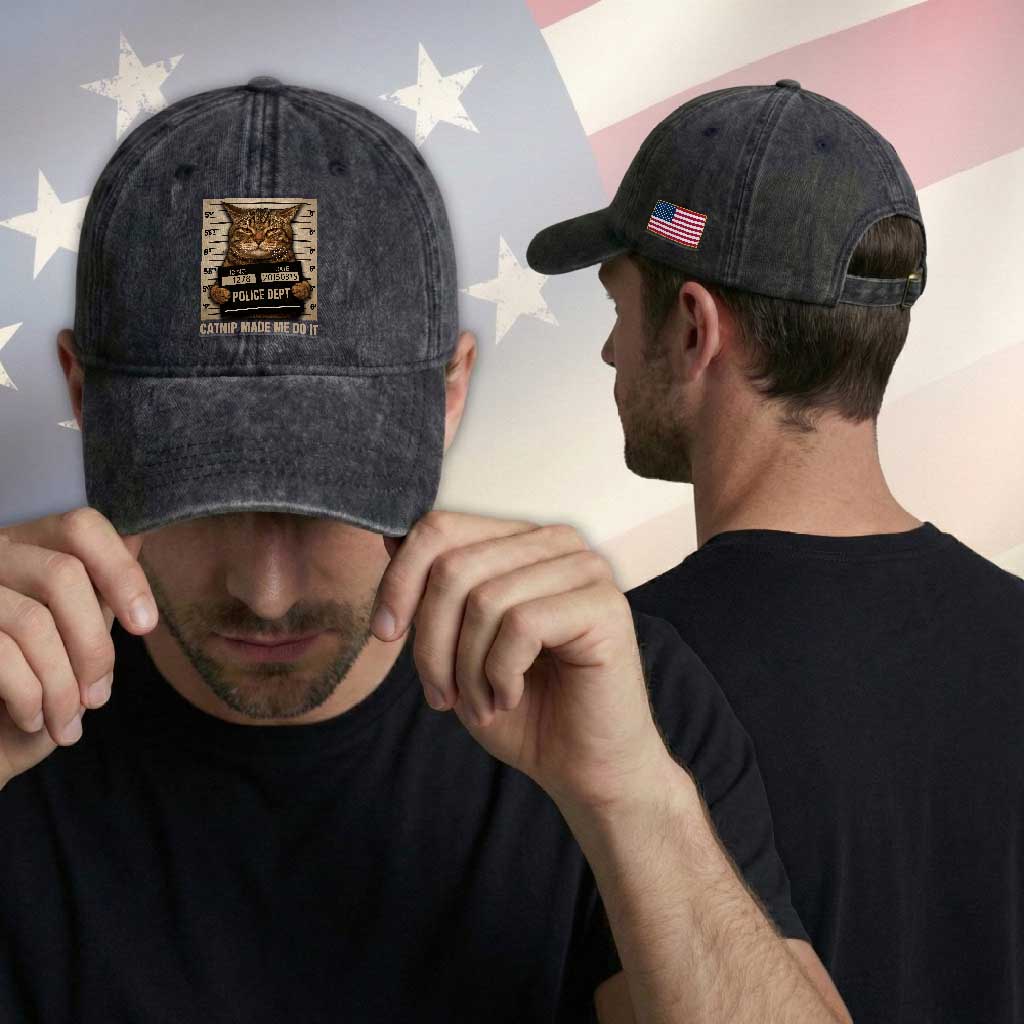 Funny Cat Mugshot Washed Cotton Baseball Cap Catnip Made Me Do It TS14 Print Your Wear