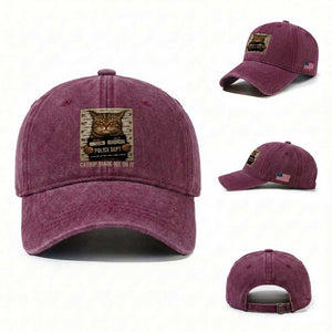 Funny Cat Mugshot Washed Cotton Baseball Cap Catnip Made Me Do It TS14 Washed Cap Universal Fit Burgundy Print Your Wear