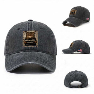 Funny Cat Mugshot Washed Cotton Baseball Cap Catnip Made Me Do It TS14 Washed Cap Universal Fit Dark Gray Print Your Wear