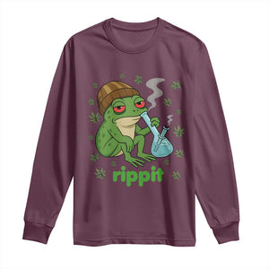 Rippit Frog Long Sleeve Shirt Funny 420 Stoner Weed Humor TS14 Maroon Print Your Wear