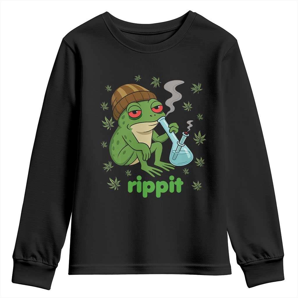 Rippit Frog Youth Sweatshirt Funny 420 Stoner Weed Humor TS14 Black Print Your Wear
