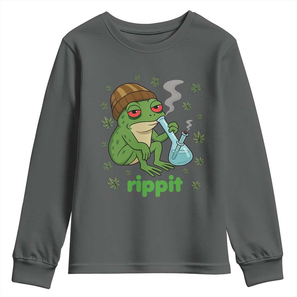 Rippit Frog Youth Sweatshirt Funny 420 Stoner Weed Humor TS14 Dark Heather Print Your Wear