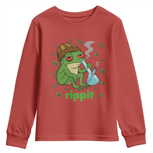 Rippit Frog Youth Sweatshirt Funny 420 Stoner Weed Humor TS14 Red Print Your Wear