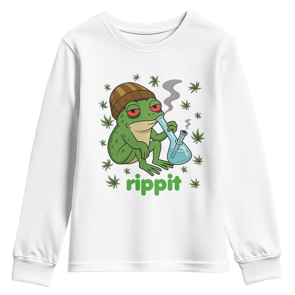Rippit Frog Youth Sweatshirt Funny 420 Stoner Weed Humor TS14 White Print Your Wear