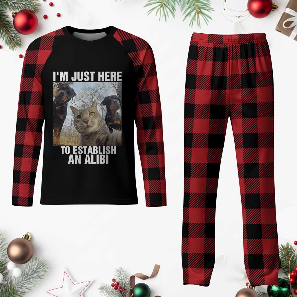 Funny Cat Dog Selfie Plaid Pajama Set I Am Just Here To Establish An Alibi TS14 Buffalo Plaid Print Your Wear