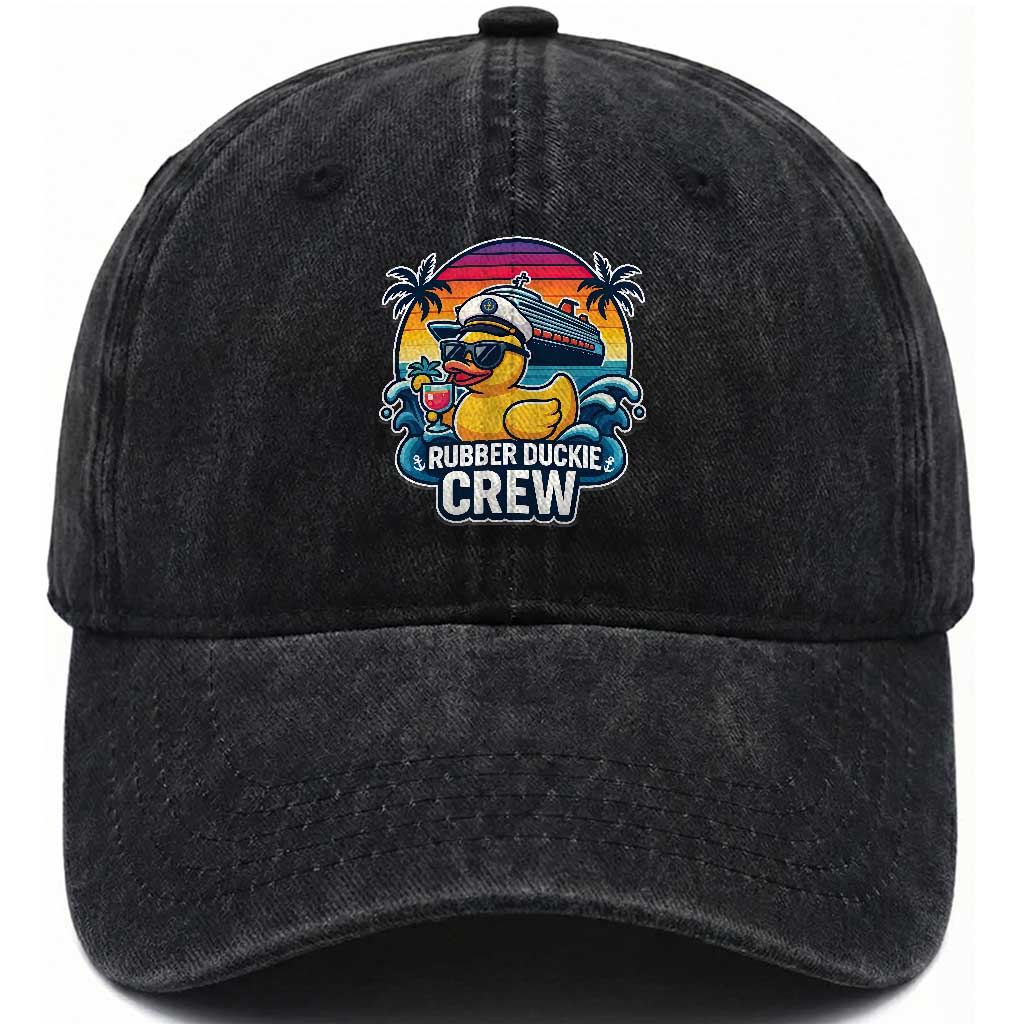 Funny Rubber Duckie Cruise Washed Cotton Baseball Cap TS14 Washed Cap Universal Fit Black Print Your Wear