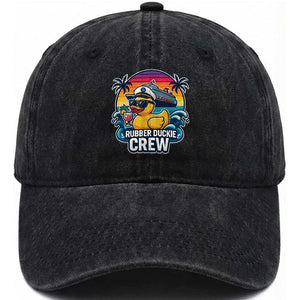 Funny Rubber Duckie Cruise Washed Cotton Baseball Cap TS14 Washed Cap Universal Fit Black Print Your Wear