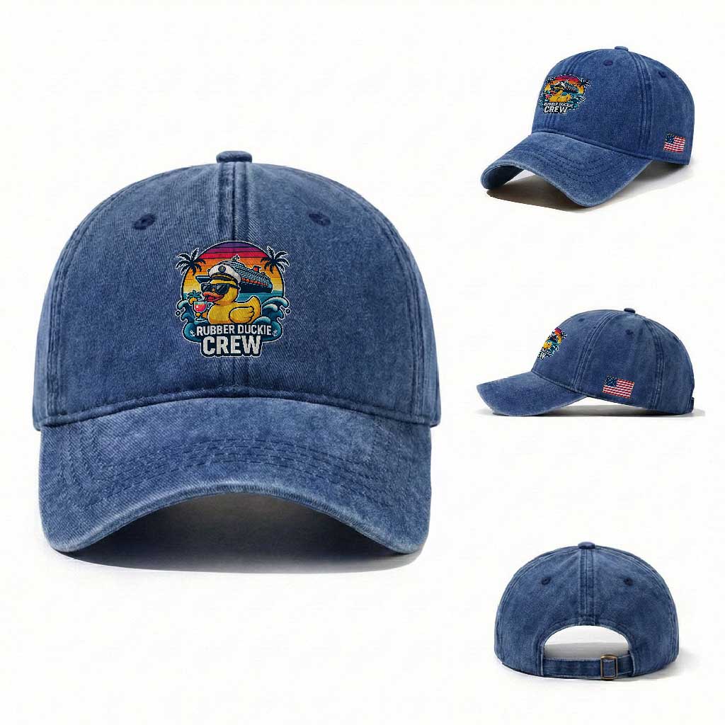 Funny Rubber Duckie Cruise Washed Cotton Baseball Cap TS14 Washed Cap Universal Fit Royal Blue Print Your Wear