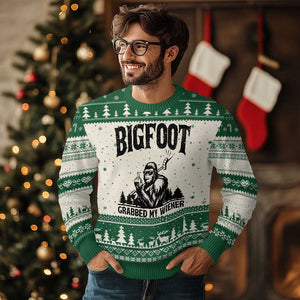 Bigfoot Grabbed My Wiener Ugly Christmas Sweater Funny Sasquatch Camping TS14 Beige Green Print Your Wear