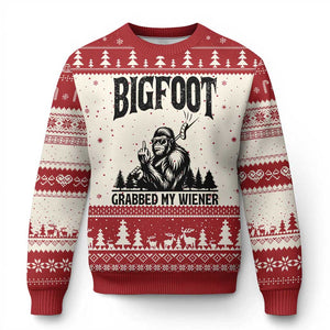 Bigfoot Grabbed My Wiener Ugly Christmas Sweater Funny Sasquatch Camping TS14 Beige Red Print Your Wear