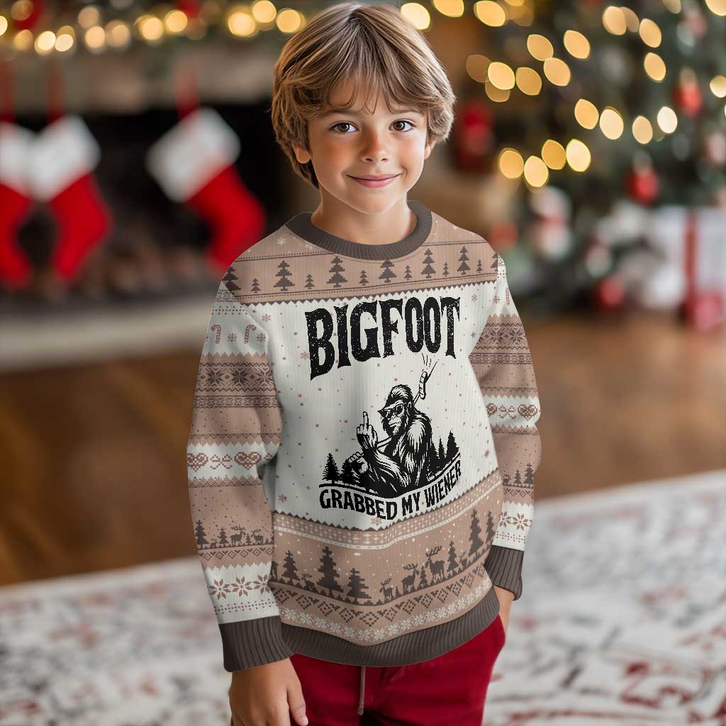 Bigfoot Grabbed My Wiener Ugly Christmas Sweater Funny Sasquatch Camping TS14 Mocha Mousse Print Your Wear