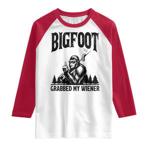 Bigfoot Grabbed My Wiener Raglan Shirt Funny Sasquatch Camping TS14 White Red Print Your Wear