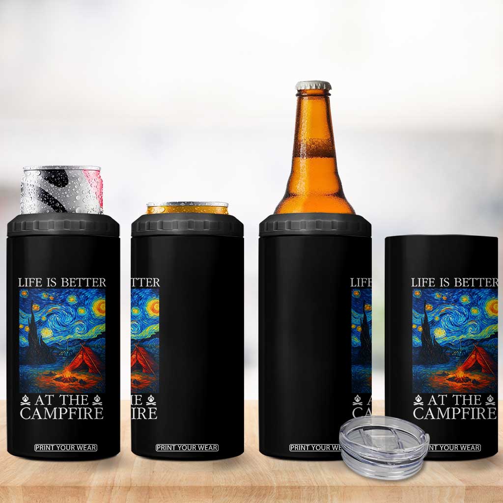 Funny Camping 4 in 1 Can Cooler Tumbler Life Is Better At The Campfire TS14 Print Your Wear