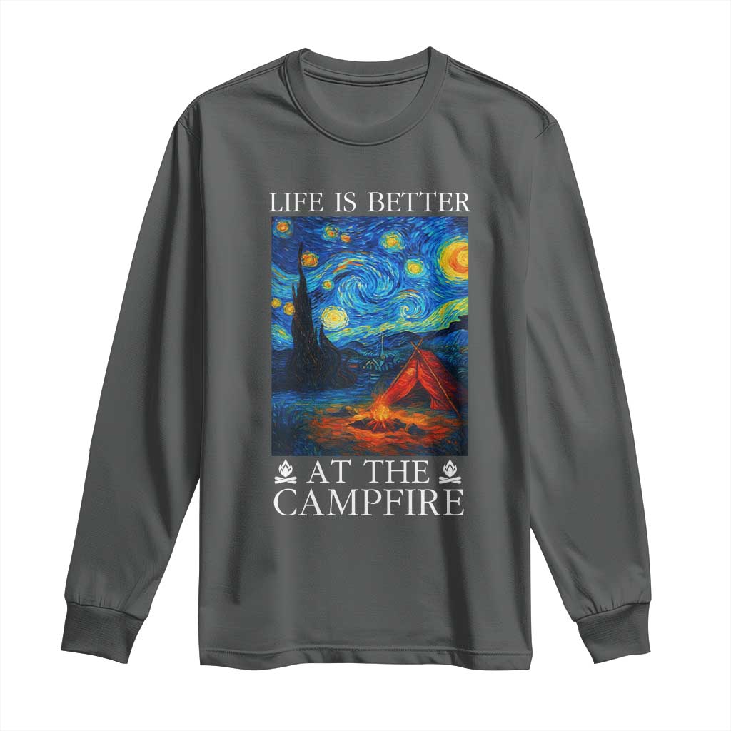 Funny Camping Long Sleeve Shirt Life Is Better At The Campfire TS14 Dark Heather Print Your Wear