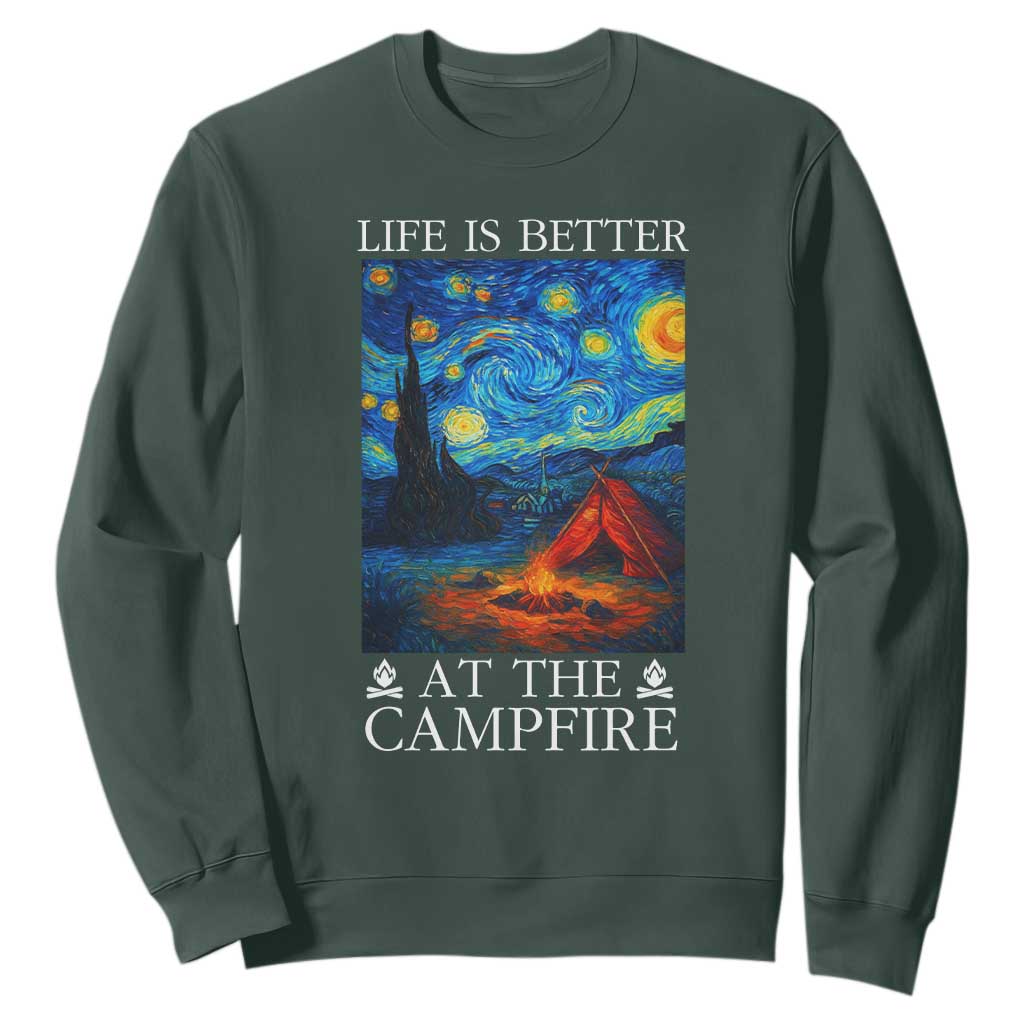 Funny Camping Sweatshirt Life Is Better At The Campfire TS14 Dark Forest Green Print Your Wear