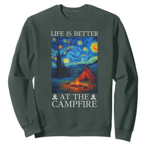 Funny Camping Sweatshirt Life Is Better At The Campfire TS14 Dark Forest Green Print Your Wear