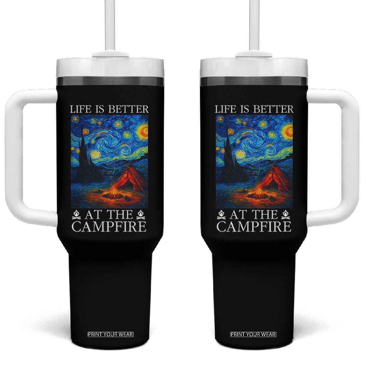Funny Camping Tumbler With Handle Life Is Better At The Campfire TS14 One Size: 40 oz Black Print Your Wear