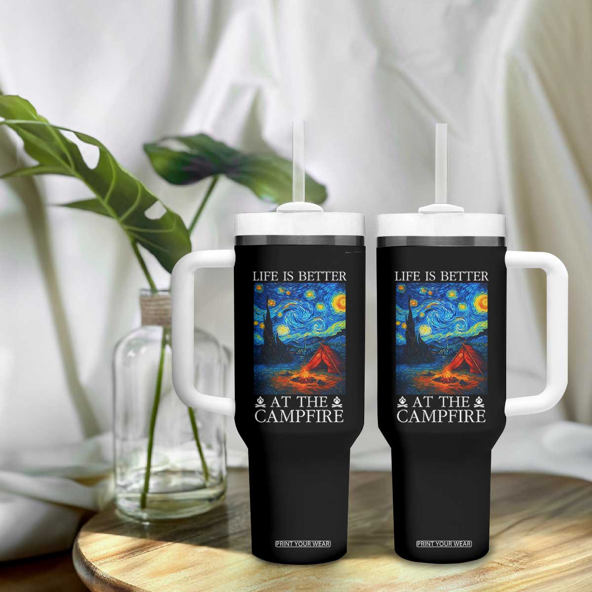 Funny Camping Tumbler With Handle Life Is Better At The Campfire TS14 Print Your Wear
