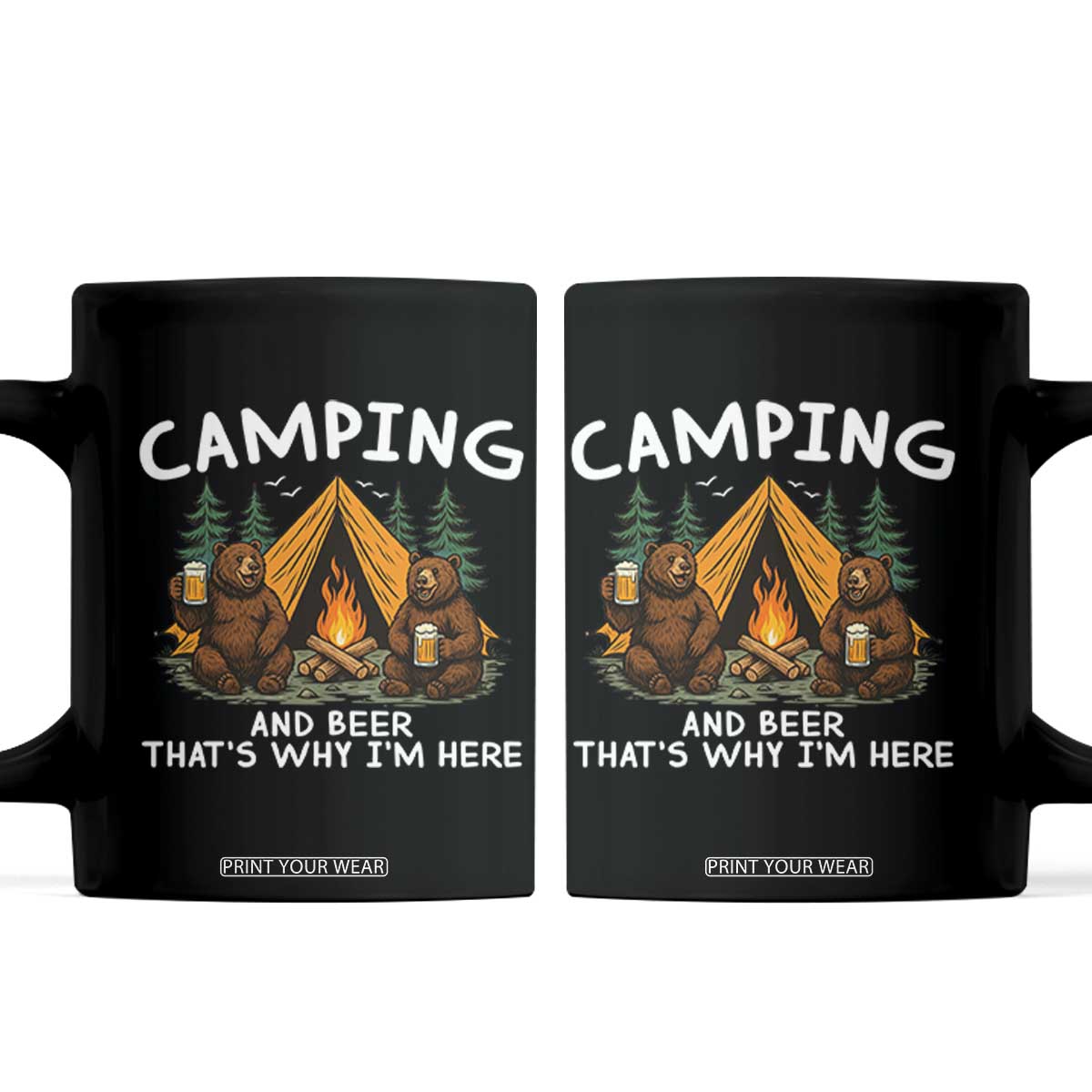 Funny Camping Beer Coffee Mug Bear Drinking Lover Gift TS14 Black Print Your Wear