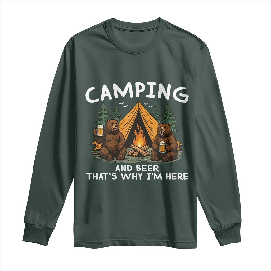 Funny Camping Beer Long Sleeve Shirt Bear Drinking Lover Gift TS14 Dark Forest Green Print Your Wear