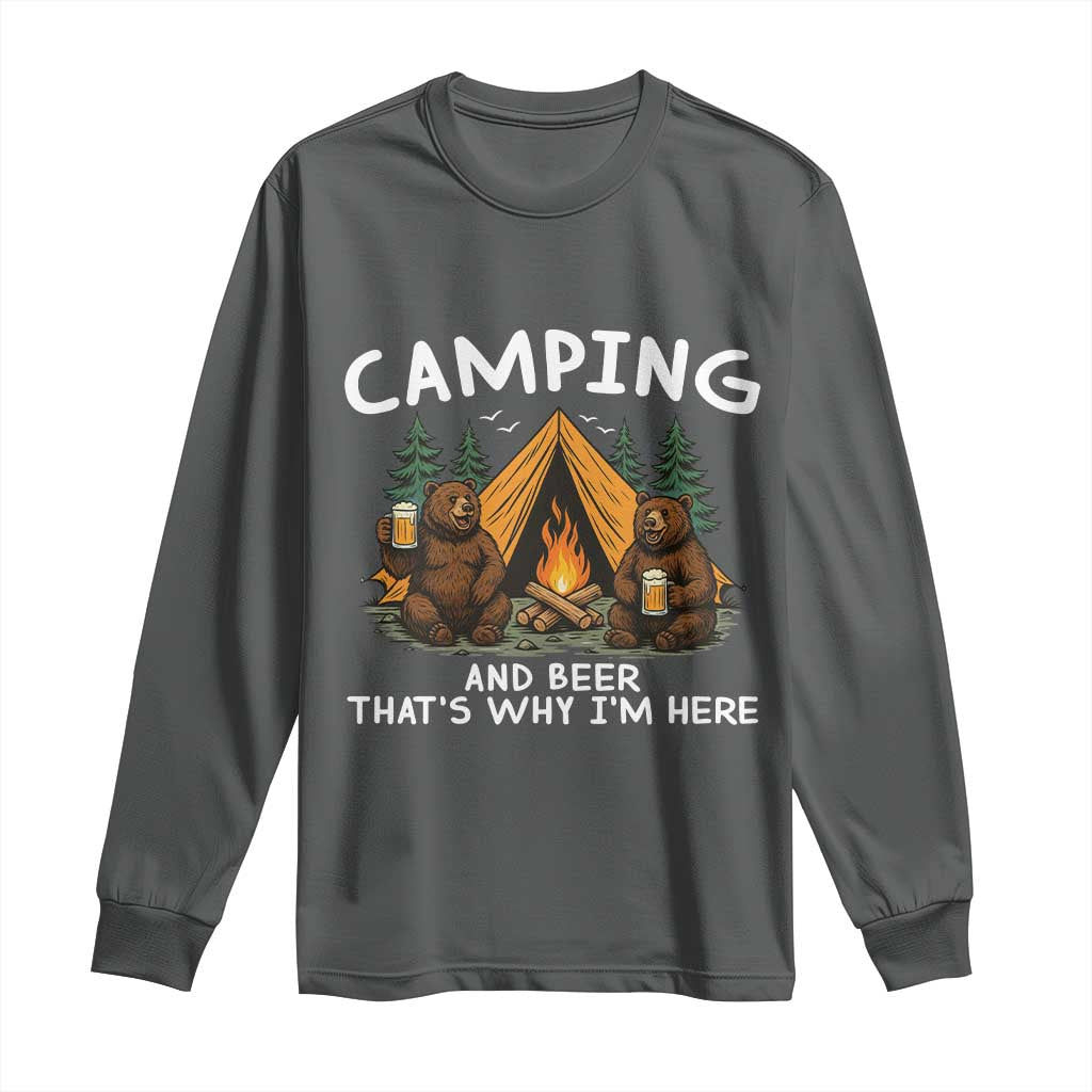 Funny Camping Beer Long Sleeve Shirt Bear Drinking Lover Gift TS14 Dark Heather Print Your Wear