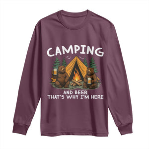 Funny Camping Beer Long Sleeve Shirt Bear Drinking Lover Gift TS14 Maroon Print Your Wear