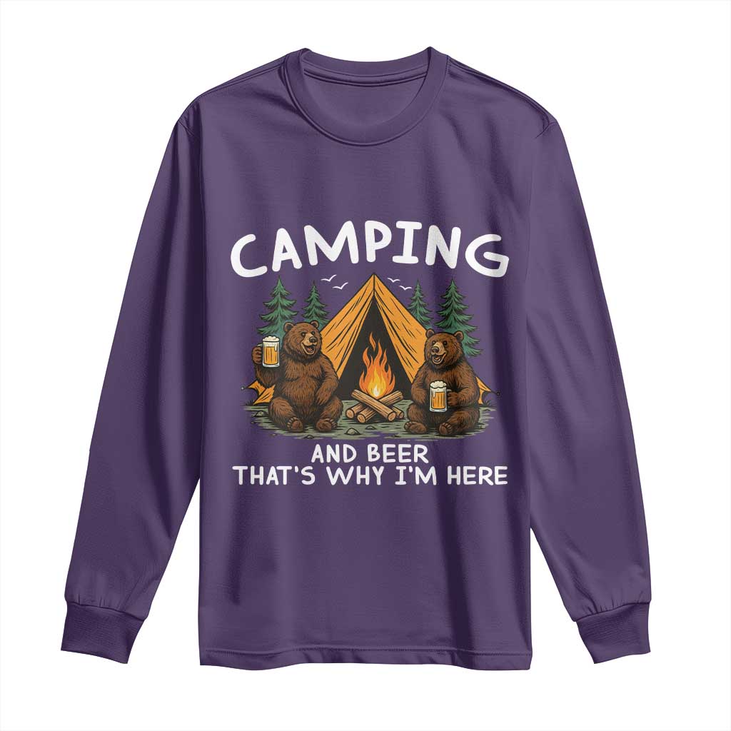 Funny Camping Beer Long Sleeve Shirt Bear Drinking Lover Gift TS14 Purple Print Your Wear
