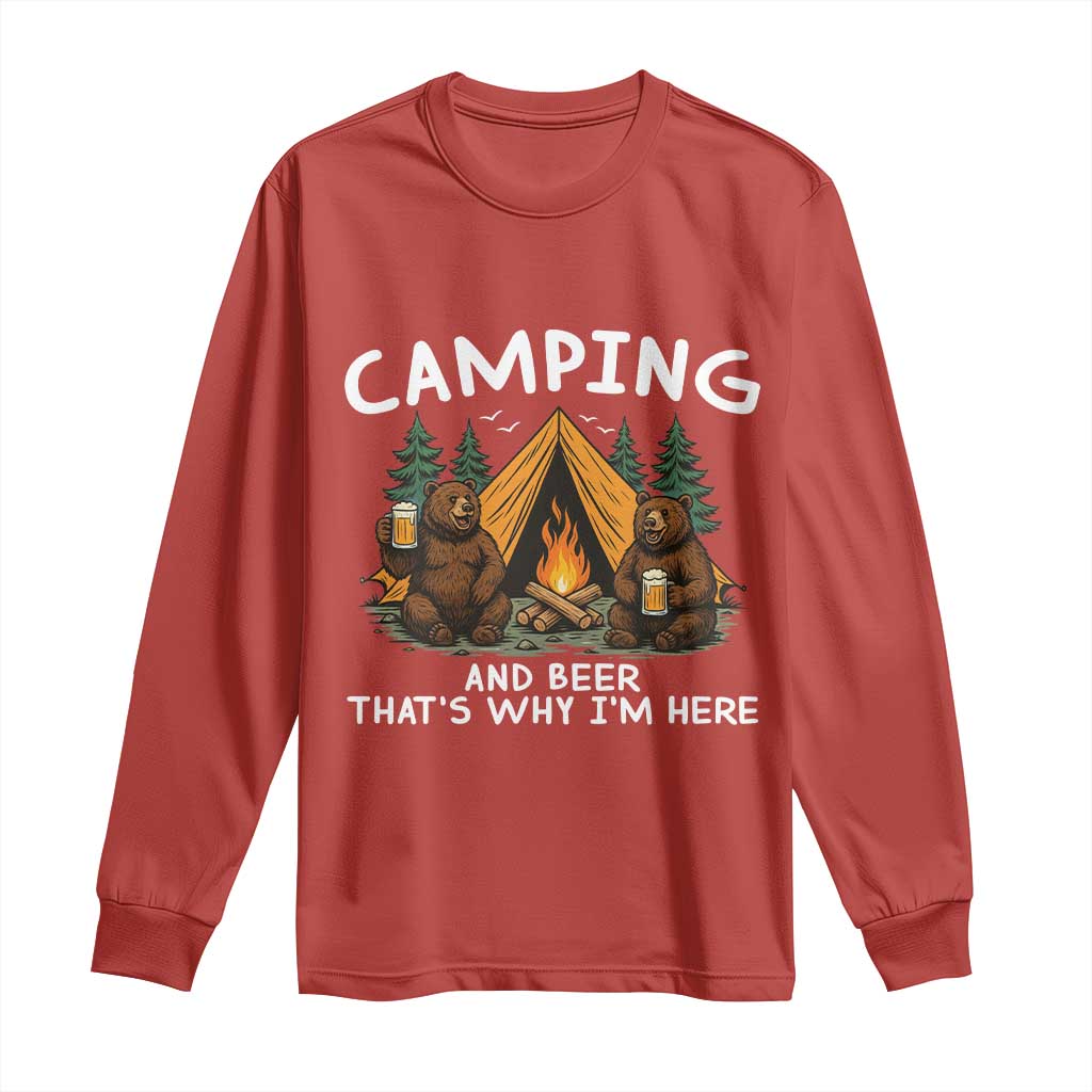 Funny Camping Beer Long Sleeve Shirt Bear Drinking Lover Gift TS14 Red Print Your Wear