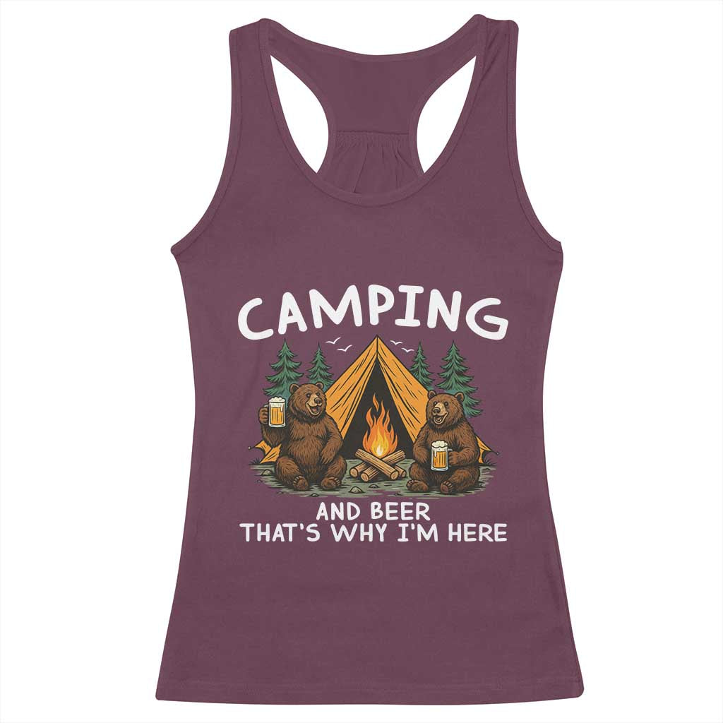 Funny Camping Beer Racerback Tank Top Bear Drinking Lover Gift TS14 Maroon Print Your Wear