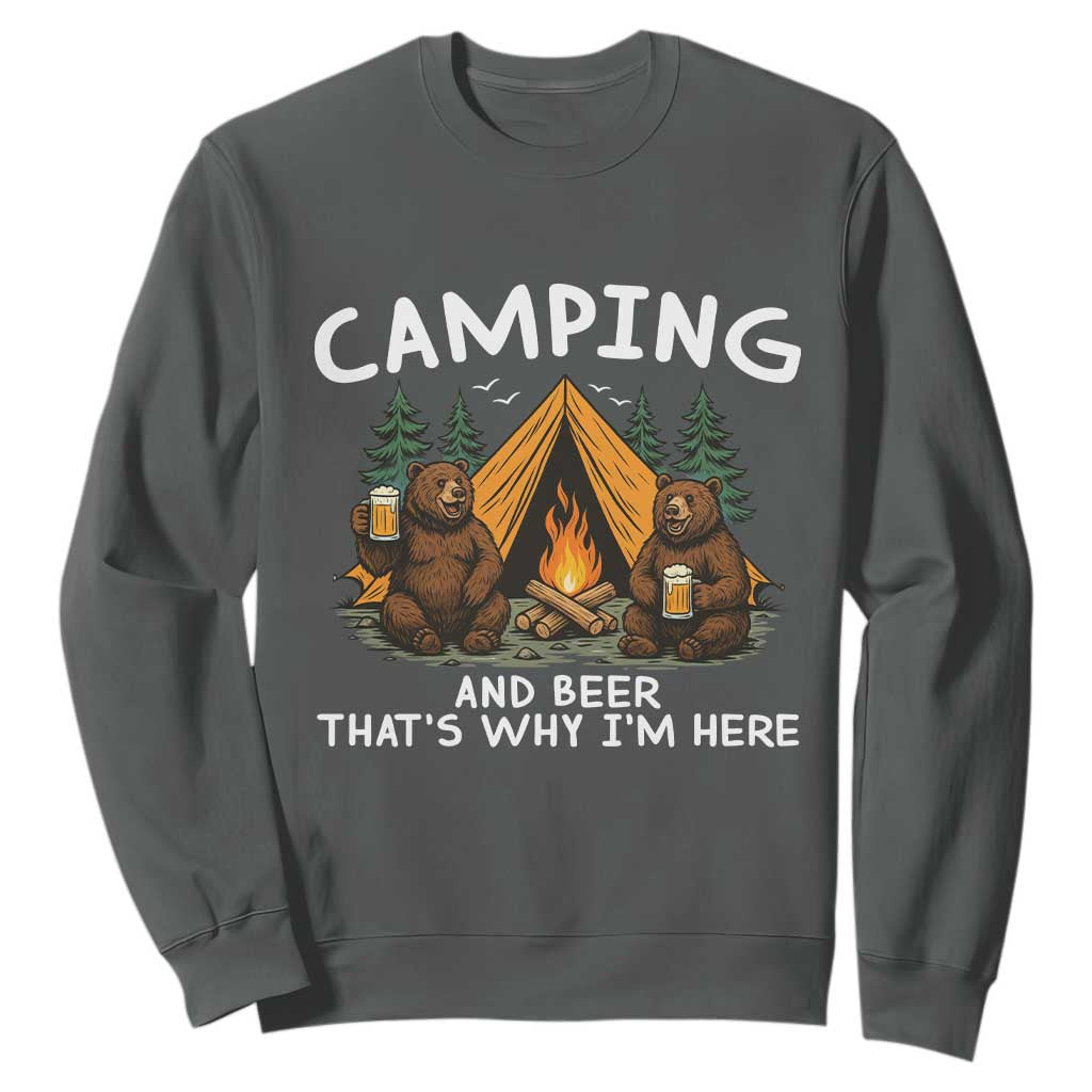 Funny Camping Beer Sweatshirt Bear Drinking Lover Gift TS14 Dark Heather Print Your Wear