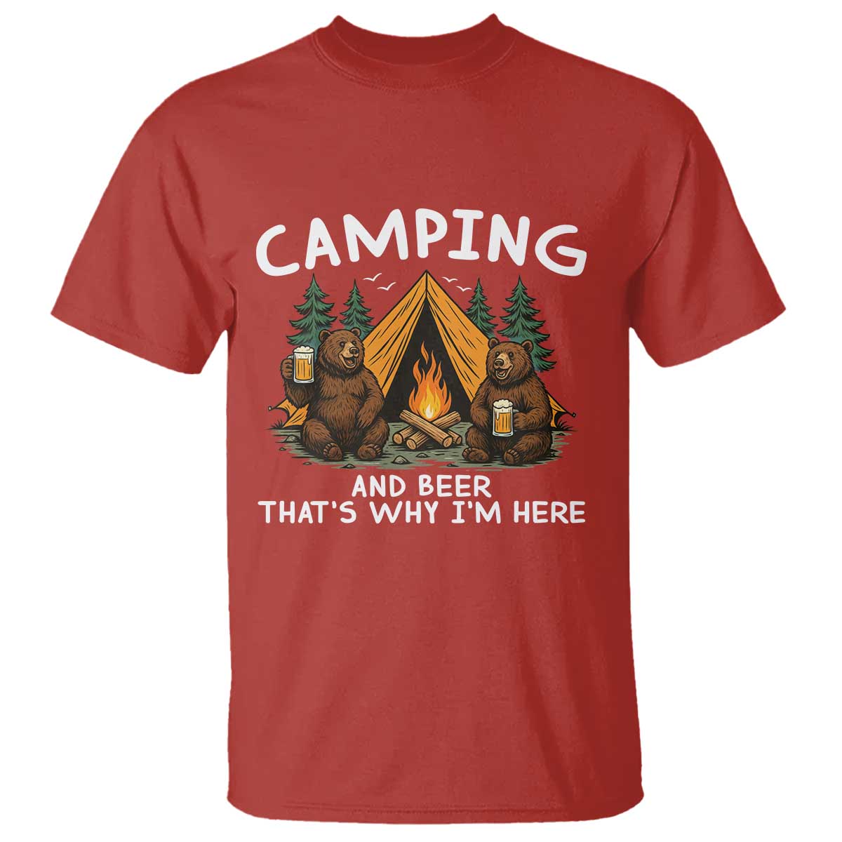 Funny Camping Beer T Shirt Bear Drinking Lover Gift TS14 Red Print Your Wear