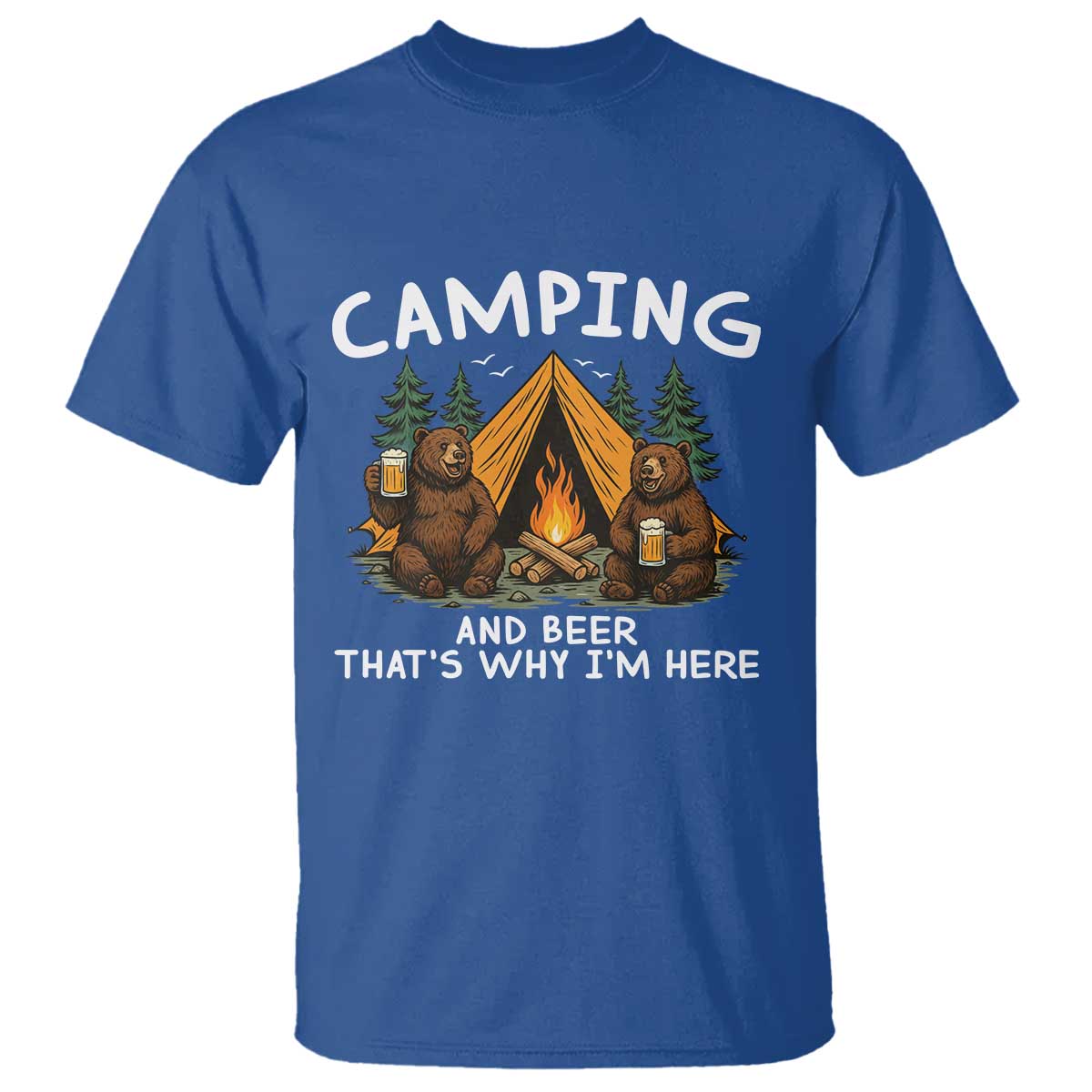 Funny Camping Beer T Shirt Bear Drinking Lover Gift TS14 Royal Blue Print Your Wear