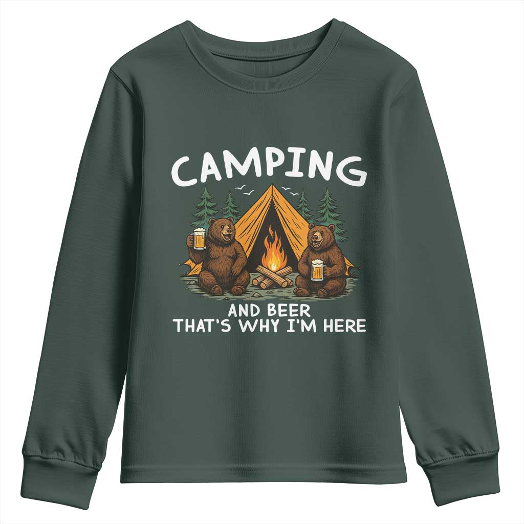 Funny Camping Beer Youth Sweatshirt Bear Drinking Lover Gift TS14 Dark Forest Green Print Your Wear
