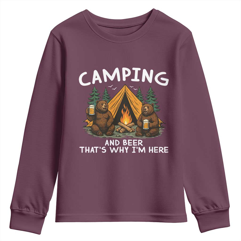 Funny Camping Beer Youth Sweatshirt Bear Drinking Lover Gift TS14 Maroon Print Your Wear