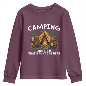 Funny Camping Beer Youth Sweatshirt Bear Drinking Lover Gift TS14 Maroon Print Your Wear