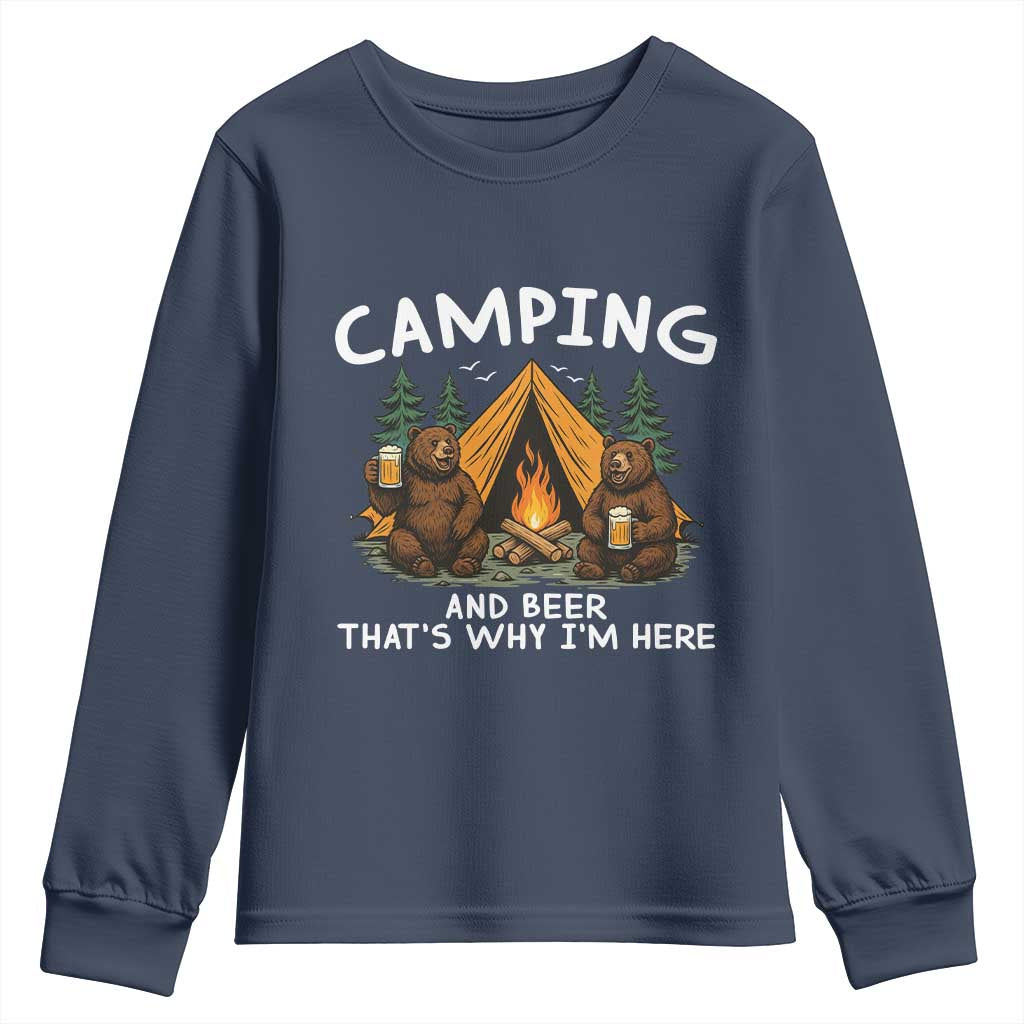 Funny Camping Beer Youth Sweatshirt Bear Drinking Lover Gift TS14 Navy Print Your Wear