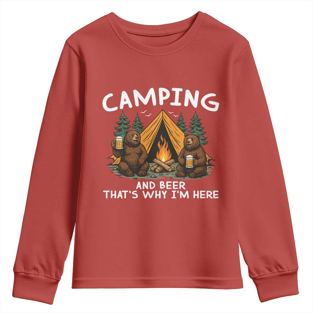 Funny Camping Beer Youth Sweatshirt Bear Drinking Lover Gift TS14 Red Print Your Wear