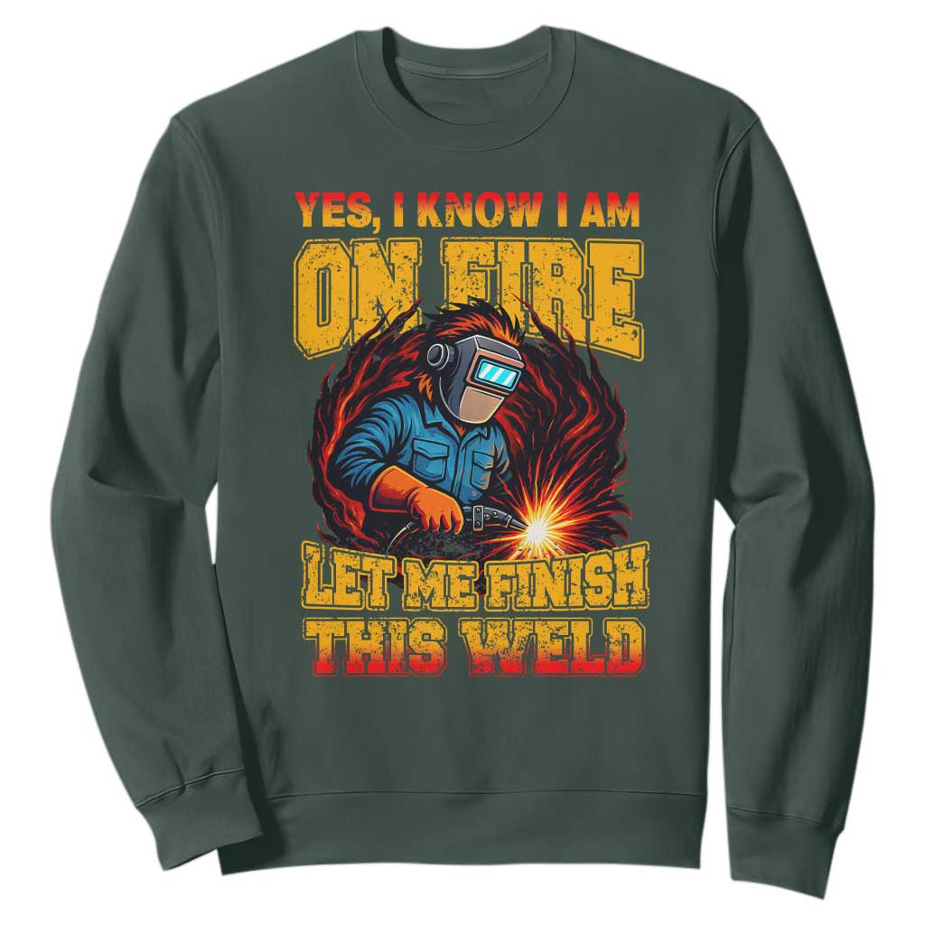 Funny Welding Bigfoot Sweatshirt Cryptid Welder Sasquatch TS14 Dark Forest Green Print Your Wear